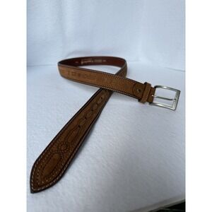 Cappelletti Italian Leather Nautical Flags Belt Sz 44‎ Vera Pelle Made In Italy